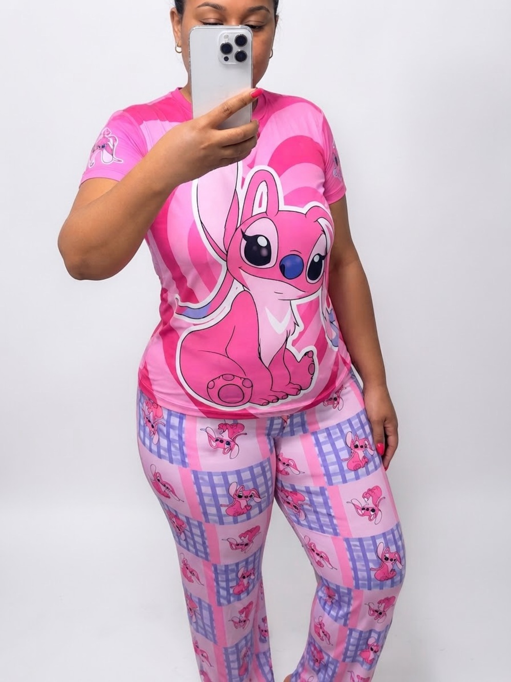 Women's Pink Cartoon Bunny Pajama Set - Two-Piece Sleepwear